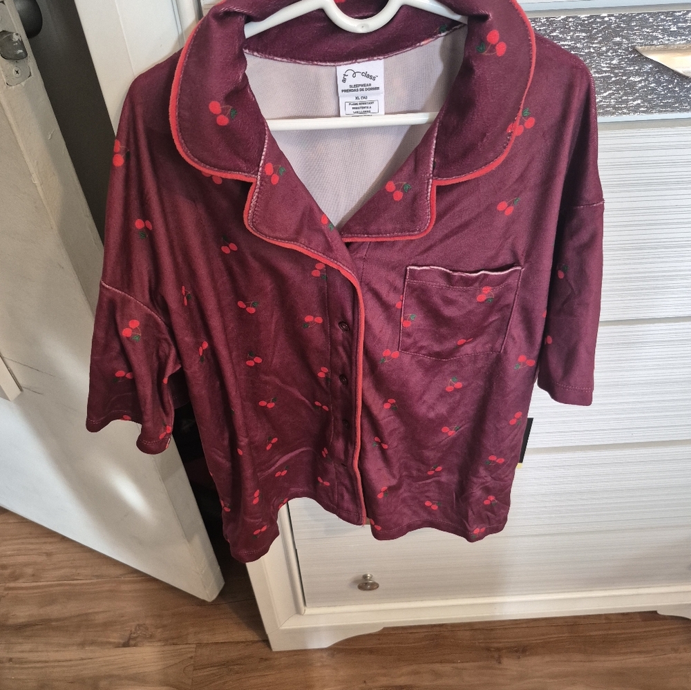Old Navy Burgundy Cherry Print Pajama Top